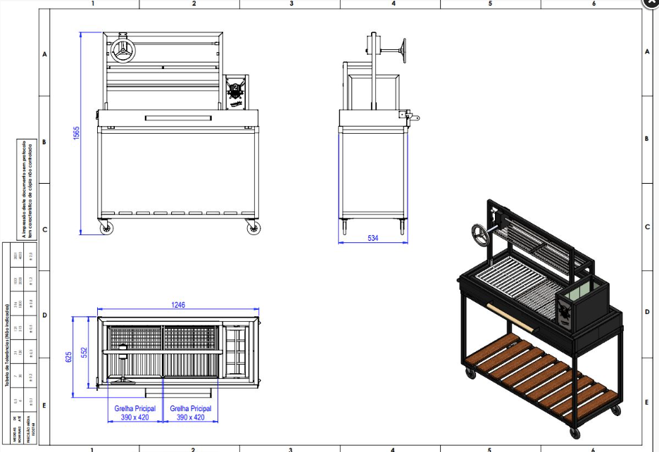 PARRILLA BRASIL COM VOLANTE E GABINETE SIMPLES
